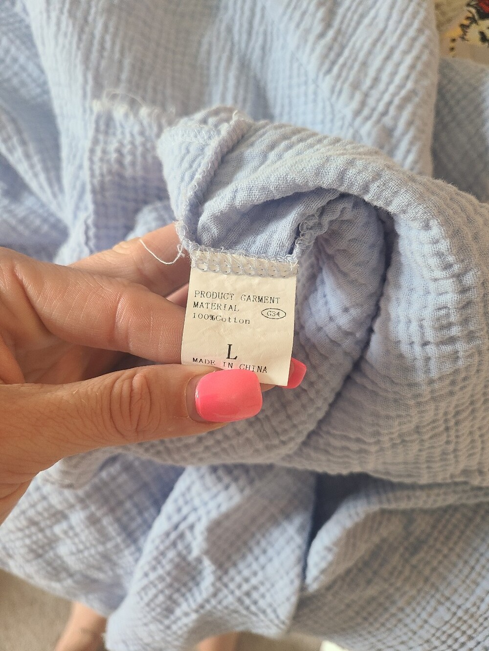 Light Blue Gauze Button-Front Oversized Shirt - Picture 5 of 5